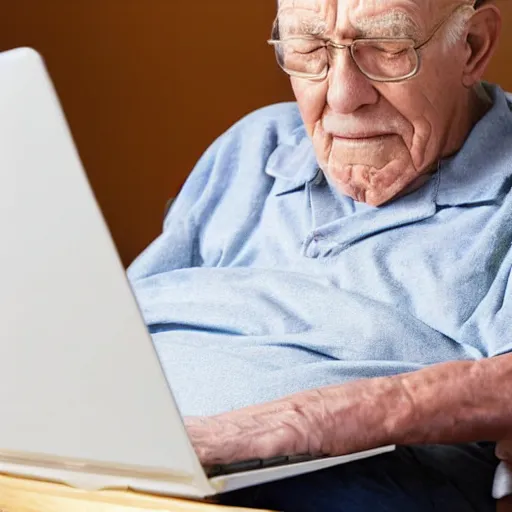 Prompt: elderly man sitting inside the casket browsing internet on laptop from a casket casket, award winning photo