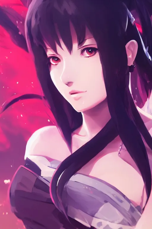 Image similar to majestic princess of tifa, anime portrait, style of duelyst, by Ilya Kuvshinov, anton fadeev, nicola salvior, Ross Tran, Yasuhiro Takemoto, Kyoto Animation