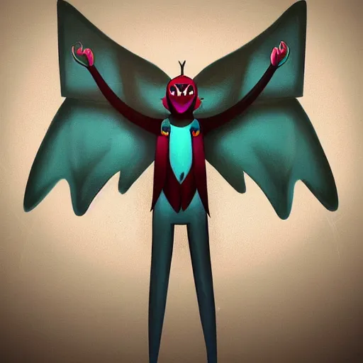 Image similar to an very happy upbeat humanoid mothman very stylized, slim, in the style of jihoon park, digital art painting, winning award image, matte painting, light colours, superb, trending in artstation