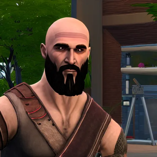 Prompt: Kratos in the Sims 4