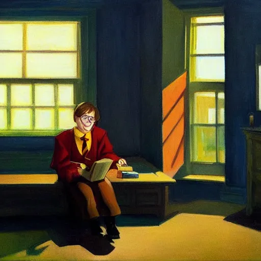 Image similar to Harry Potter in the style of Edward Hopper