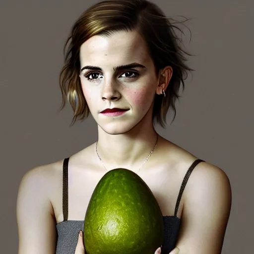 Prompt: portrait of emma watson with the body of an avocado, by giuseppe arcimboldo and paul barson and annie leibovitz and faith yata and artgerm and alphonse mucha, photorealistic, f 1. 8, soft lightning, high detail, 8 k