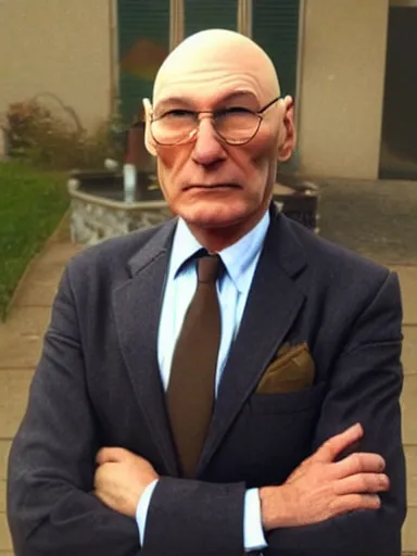 Image similar to photo of a person who looks like a mixture between patrick stewart and brent spiner