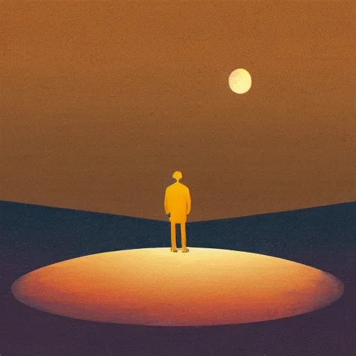 Image similar to a lonely man standing on a deserted planet, acrylic art, painting, canvas, gloomy, digital art,