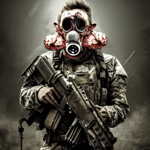 Image similar to military zombie with pig face in gasmask, details face, photo, bloody eyes, unreal engine, digital, artstation, detailed body, heavenly atmosphere, digital art, overdetailed art, trending on artstation, cgstudio, the most beautiful image ever created, dramatic, award winning artwork, beautiful scenery