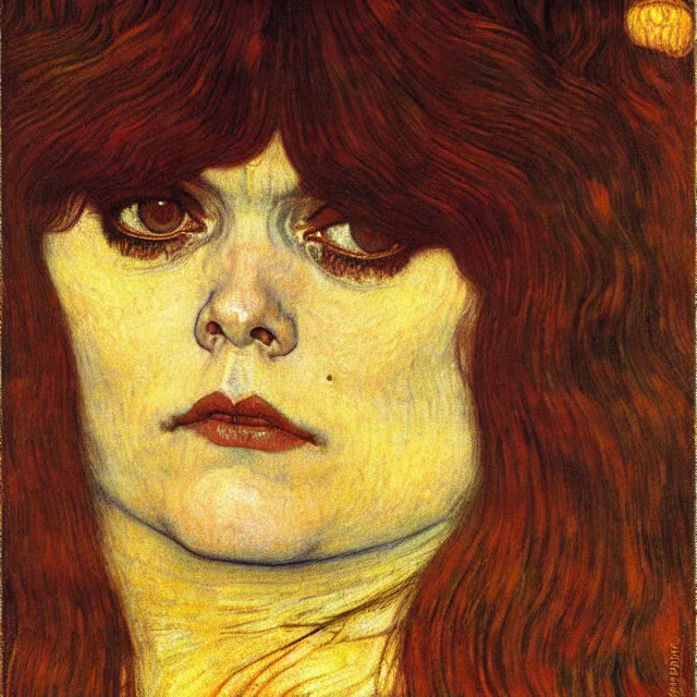 Image similar to detailed realistic theda bara face portrait by jean delville, gustav klimt and vincent van gogh, art nouveau, symbolist, visionary, gothic, pre - raphaelite, muted earthy colors, desaturated