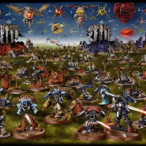 Image similar to , warhammer 4 0 k space @ marines in a heated battle, in the style of the garden of earthly delights painting by jerome bosch