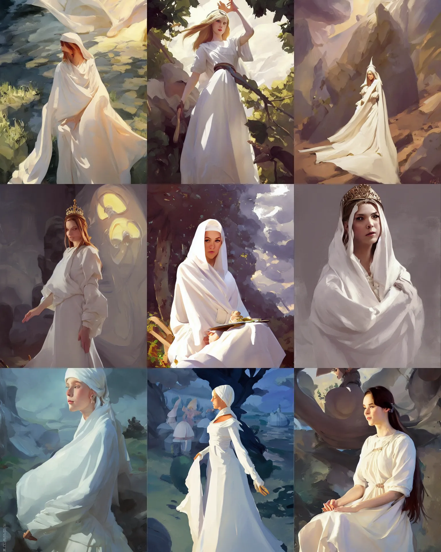 Image similar to white cloth fabric scandinavian princess, northern, greg manchess painting by sargent and leyendecker, studio ghibli, fantasy, medium shot, asymmetrical, intricate, elegant, matte painting, illustration, hearthstone, by rhads by greg rutkowski, by greg tocchini, by james gilleard, by joe fenton