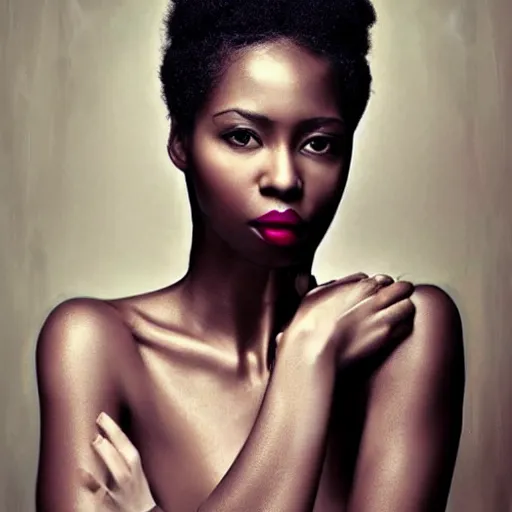 Image similar to Dark-skinned woman, Eva Langoria style, she has pink lips, portrait, Repin style