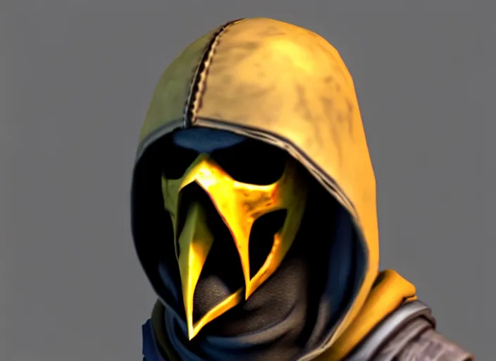 Image similar to hooded skull, with mortal kombat subzero style facemask, stylized stl, 3 d render, activision blizzard style, hearthstone style, crash bandicoot artstyle