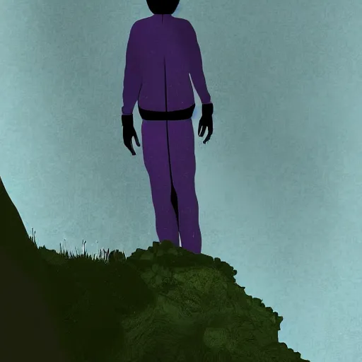 Prompt: a void adapted human lurking on a cliff, digital art