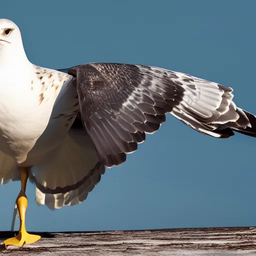 Prompt: High resolution!! Seagull with Hawk wings, photorealistic, National geographic, 8K