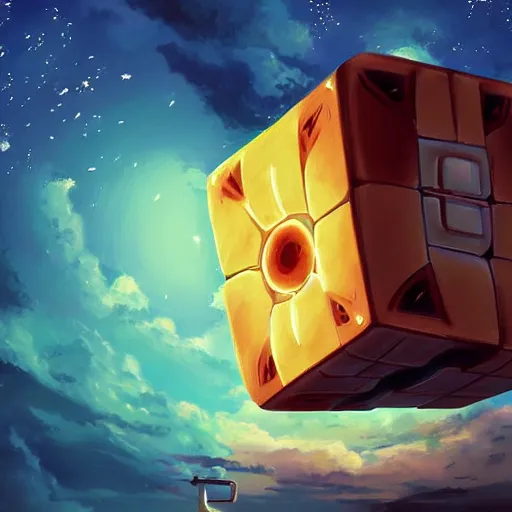 Image similar to beautiful detailed painting of companion - cube!!!!!!!!, anime, studio ghibli, makoto shinkai, rhads, radiant light, 4 k