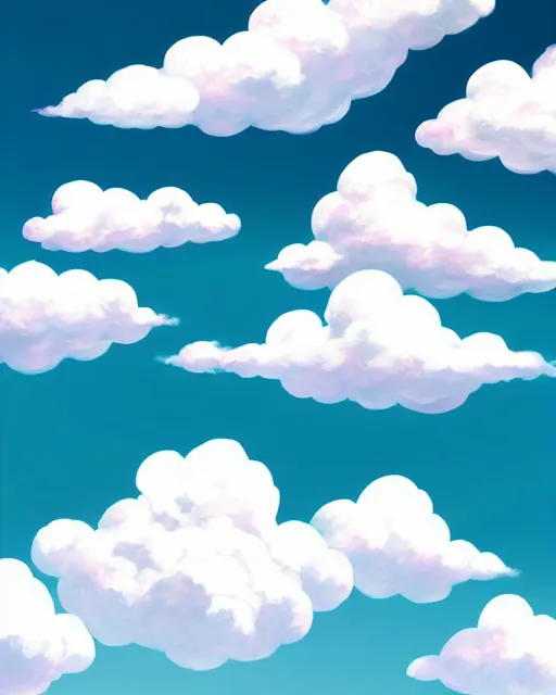 Image similar to simple realistic anime clouds, midday, digital art, trending on artstation, gradient colors, fisheye perspective