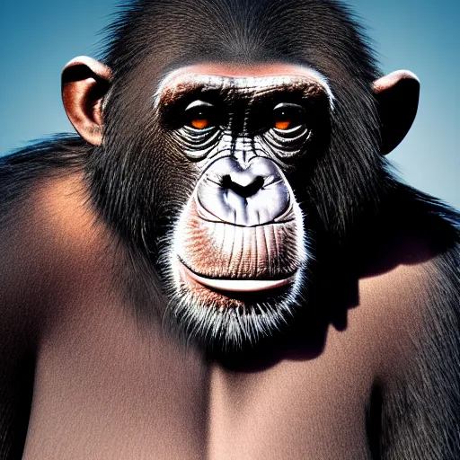 Image similar to a high detail closeup photograph of a chimpanze wearing a suit 👔, award wining photograph, digital art