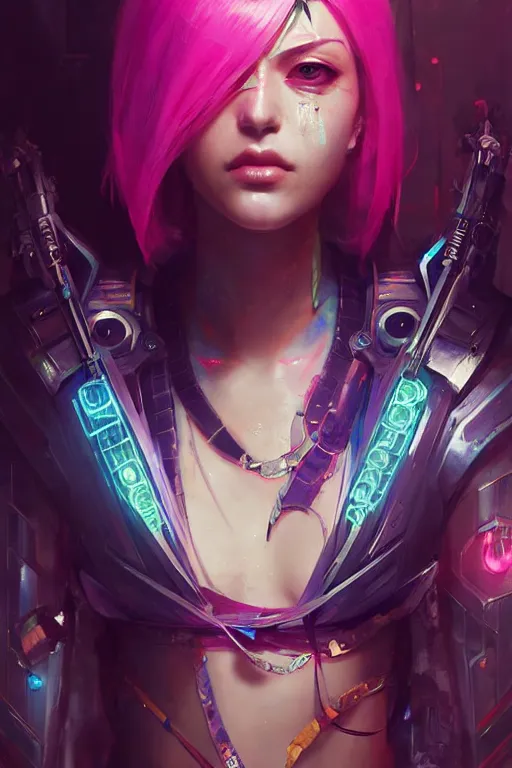 Prompt: fiora from league of legends, cyberpunk futuristic neon. decorated with traditional japanese ornaments by ismail inceoglu dragan bibin hans thoma greg rutkowski alexandros pyromallis nekro rene maritte illustrated, perfect face, fine details, realistic shaded, fine - face, pretty face, masterpiece
