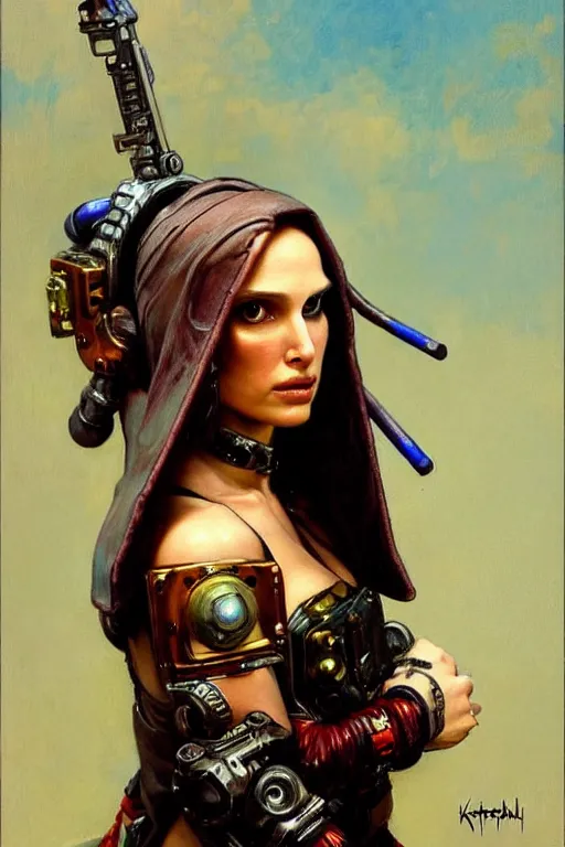 Image similar to character portrait cyberpunk warhammer 4 0 k, natalie portman as the girl with the pearl earring character design, painting by gaston bussiere, katsuya terada, frank frazetta, tom of finland, trending on artstation