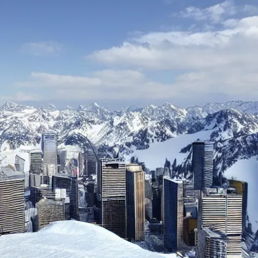 Image similar to a modern city on the top of a snow mountain