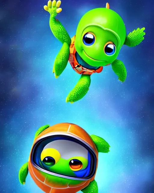 Prompt: cute chibi turtle, in a space suit, by pixar, highly detailed, dynamic shadows, 4 k, splash art