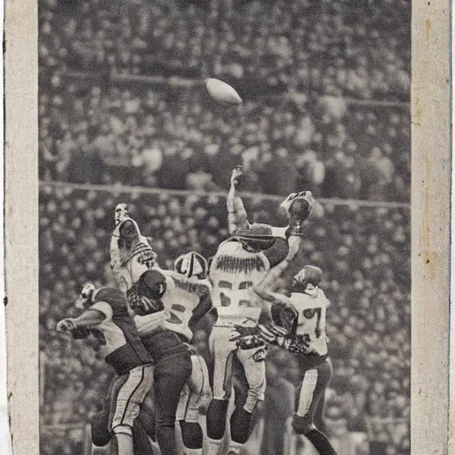 Prompt: An american football game played between the New York Giants and a team of horrifying demons, daguerrotype