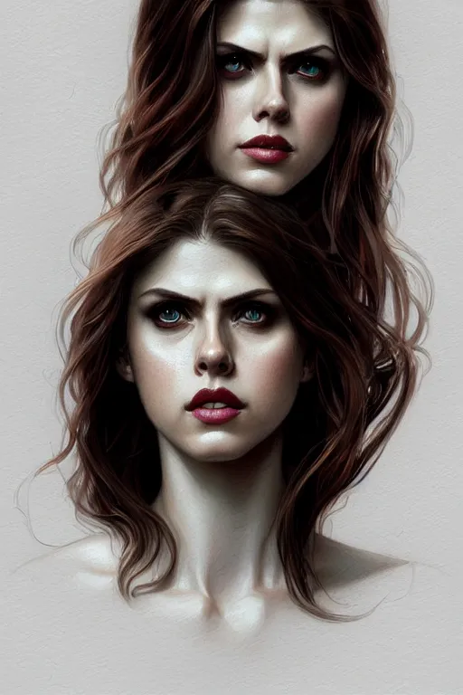 Prompt: alexandra daddario as black widow, realistic portrait, symmetrical, highly detailed, digital painting, artstation, concept art, smooth, sharp focus, illustration, cinematic lighting, art by artgerm and greg rutkowski and alphonse mucha