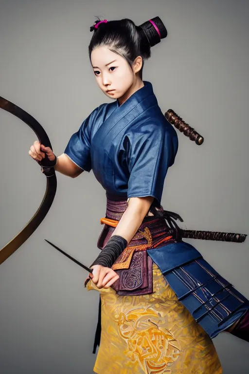 Image similar to highly detailed beautiful photo of a young female samurai, practising sword stances, symmetrical face, beautiful eyes, realistic anime art style, 8 k, award winning photo, pastels, action photography, 1 / 1 2 5 shutter speed, dramatic lighting