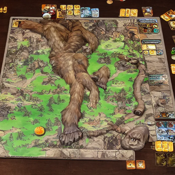 Image similar to Robin hood vs bigfoot, concept art, unmatched board game