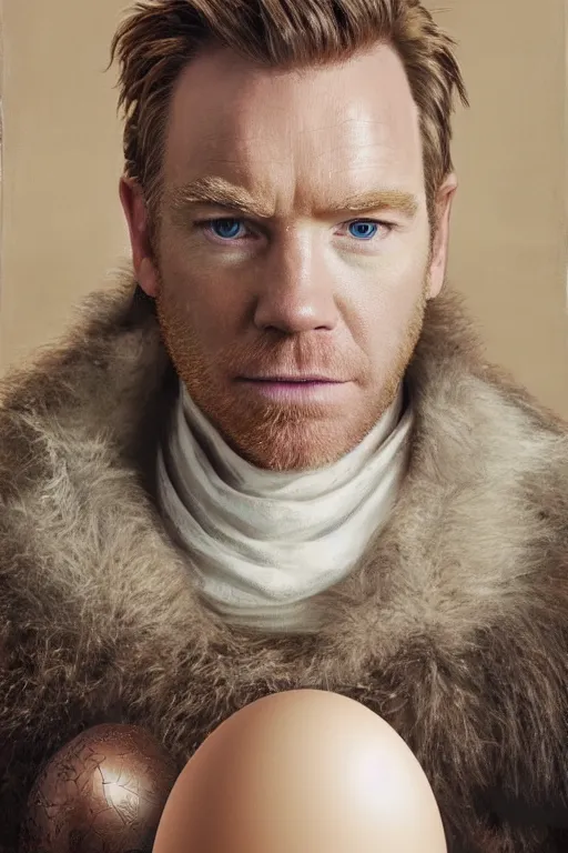 Prompt: an egg costume with ewan mcgregor in it, oil on canvas, intricate, 8 k highly professionally detailed, hdr, cgsociety