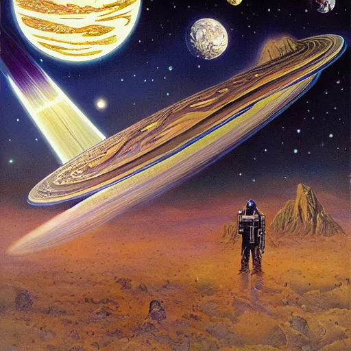 Image similar to Liminal space in outer space by Clyde Caldwell