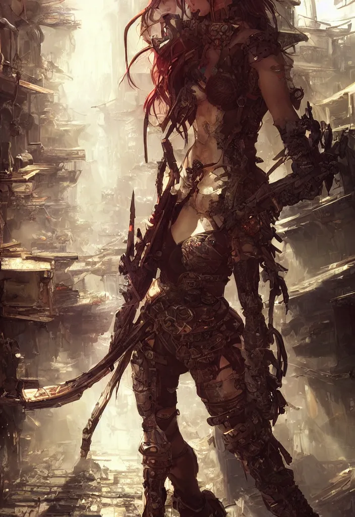 Prompt: Beautiful science fiction warrior princess, set in post apocalyptic Tokyo alleyway, glorious sunlight, colors and shadows, D&D, fantasy, highly detailed, digital painting, artstation, concept art, sharp focus, illustration, in style of Artgerm, Frank Frazetta and Luis Royo and WLOP and Greg Rutkowski