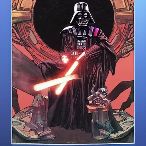 Image similar to crackhead darth vader smoking crack cocaine by mcfarlane, alphonse mucha, artgerm and greg rutkowski and magali villeneuve. drug addicts