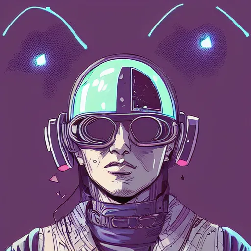 Image similar to “in the style of josan Gonzalez and jinx88 a young and suave cyberpunk teenager wearing a futuristic helmet, eyes still visible, highly detailed, y2k”