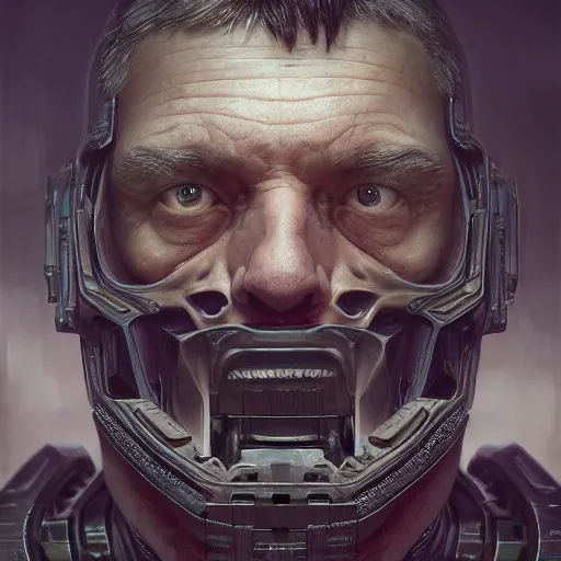 Image similar to portrait of doom guy, intricate artwork, concept art, octane render, deviantart, cinematic, key art, hyperrealism, iridescent accents, portrait photograph, nikon 3 5 mm, photograph by greg rutkowski