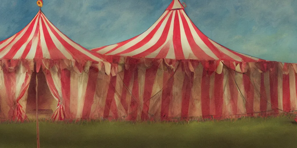 Image similar to a concept painting of a haunted circus tent, artstaion