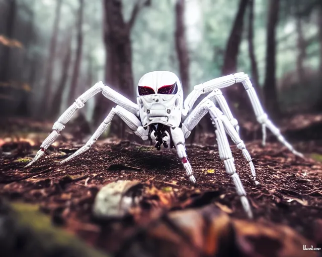 Prompt: photo of a white terminator spider with biomechanical cybernetic body in the forest. cyberpunk horror style. highly detailed 8 k. intricate. nikon d 8 5 0 5 5 mm. award winning photography.