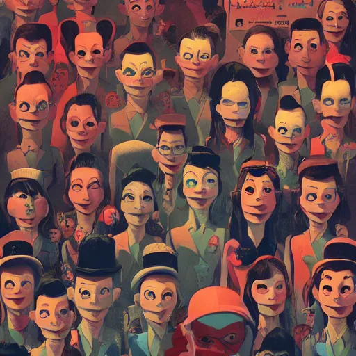 Image similar to a group of people standing next to each other, poster art by jamie hewlett, cgsociety, sots art, official art, 2 d, poster art