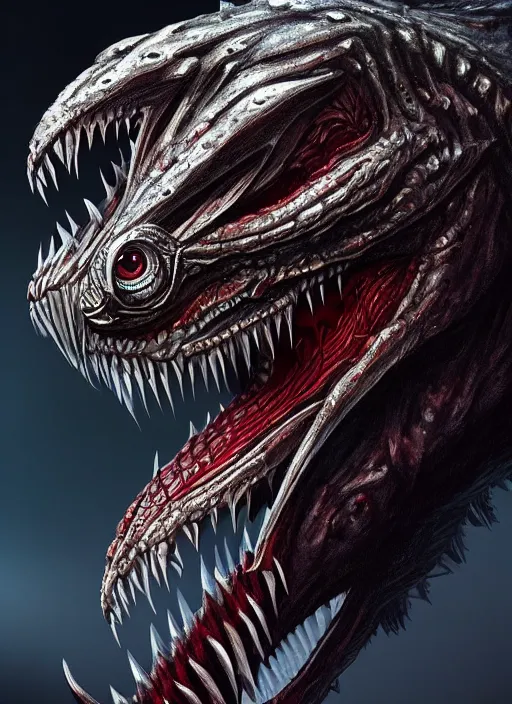 Image similar to anthropomorphic pentacontagon head in edgy darkiron viperfish, intricate, elegant, highly detailed animal monster, digital painting, artstation, concept art, smooth, sharp focus, illustration, art by artgerm, wayne barlowe, trending on artstation and greg rutkowski and alphonse mucha, 8 k