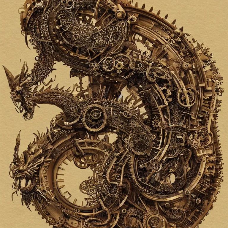 Image similar to ultra realistic illustration of a steampunk mechanical dragon art nouveau filgree scrollwork, masterpiece, sharp