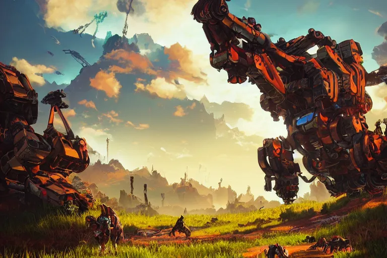 Image similar to grazer machine mecanical creature robot of horizon forbidden west horizon zero dawn radiating a glowing aura global illumination ray tracing hdr fanart arstation by ian pesty and alena aenami artworks in 4 k