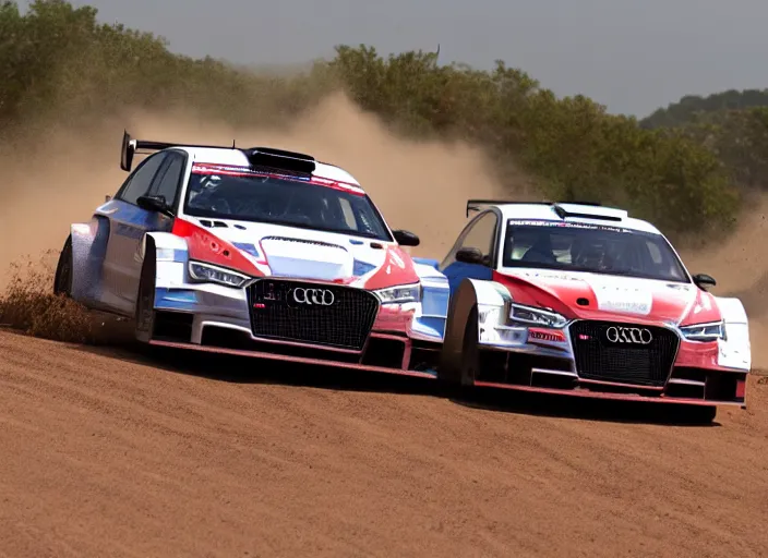 Image similar to action photo of an Audi M3 Nismo rally car on a dirt road