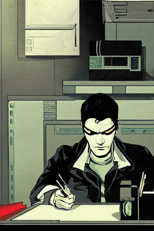 1 9 7 9 sci - fi portrait of neo sleeping at his desk. | Stable ...