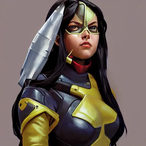 Image similar to greg manchess portrait painting of armored x - 2 3 laura kinney as overwatch character, medium shot, asymmetrical, profile picture, organic painting, sunny day, matte painting, bold shapes, hard edges, street art, trending on artstation, by huang guangjian and gil elvgren and sachin teng