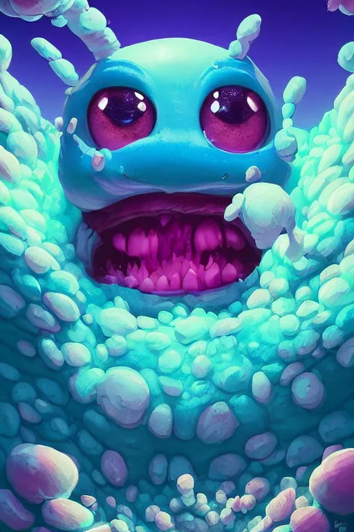 Image similar to smurf ghost creature animal sushi cristal very big eye roots cactus elemental flush of force nature micro world fluo fishscale, behance hd by jesper ejsing, by rhads, makoto shinkai and lois van baarle, ilya kuvshinov, rossdraws radiating a glowing aura global illumination ray tracing hdr