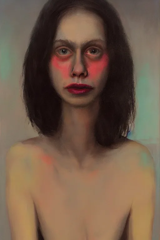 Image similar to todd solondz, a portrait of anorexic todd solondz, clear todd solondz face, dreaming of kissing a girl, sad and lonley, vivid colors, soft lighting, atmospheric, cinematic, moody, in the style of jenni saville and krenz cushart, oil on canvas, 8 k