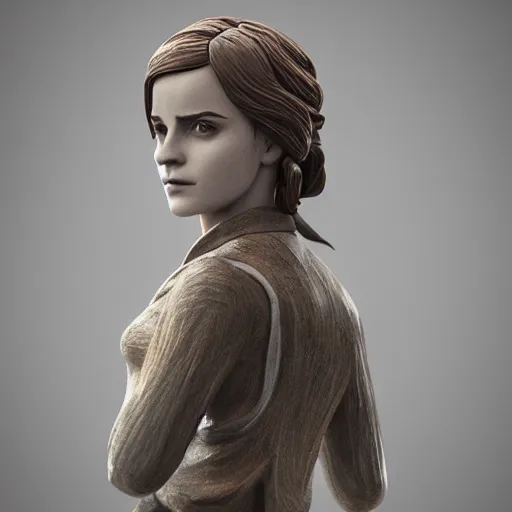 Prompt: wooden figurine of emma watson, blender, unreal engine, concept art, octane render, highly detailed, smooth, sharp focus