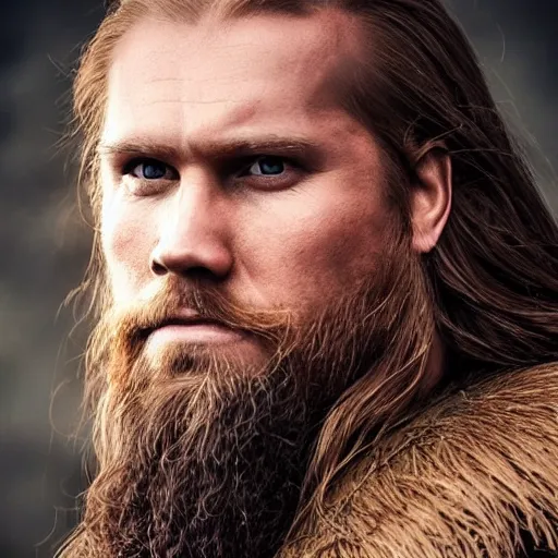 Prompt: hyperrealistic photograph of a brown-haired viking Arnold Schwarzeneggar, 8k, profile picture, cinematic, high contrast, epic real fantasy, stoic facial expression, looking at the camera