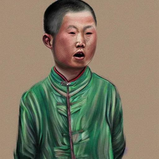 Image similar to wrinkly chinese boy with buzz cut, digital painting