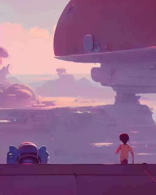 Prompt: landing on the terraforming mars settlement, cory loftis, james gilleard, atey ghailan, makoto shinkai, goro fujita, studio ghibli, rim light, exquisite lighting, clear focus, very coherent, plain background, soft painting