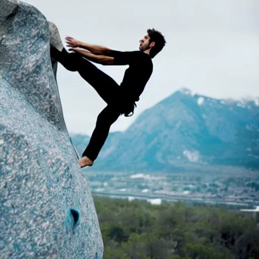 Image similar to a man in an airplane is watching his friends bouldering