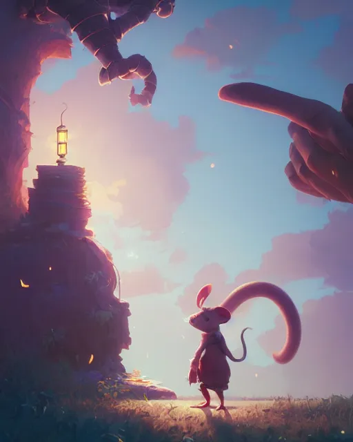 Image similar to highly detailed vfx portrait of a cute little rat casting light magic, unreal engine, greg rutkowski, loish, rhads, beeple, makoto shinkai and lois van baarle, ilya kuvshinov, rossdraws, tom bagshaw, alphonse mucha, global illumination, detailed and intricate environment